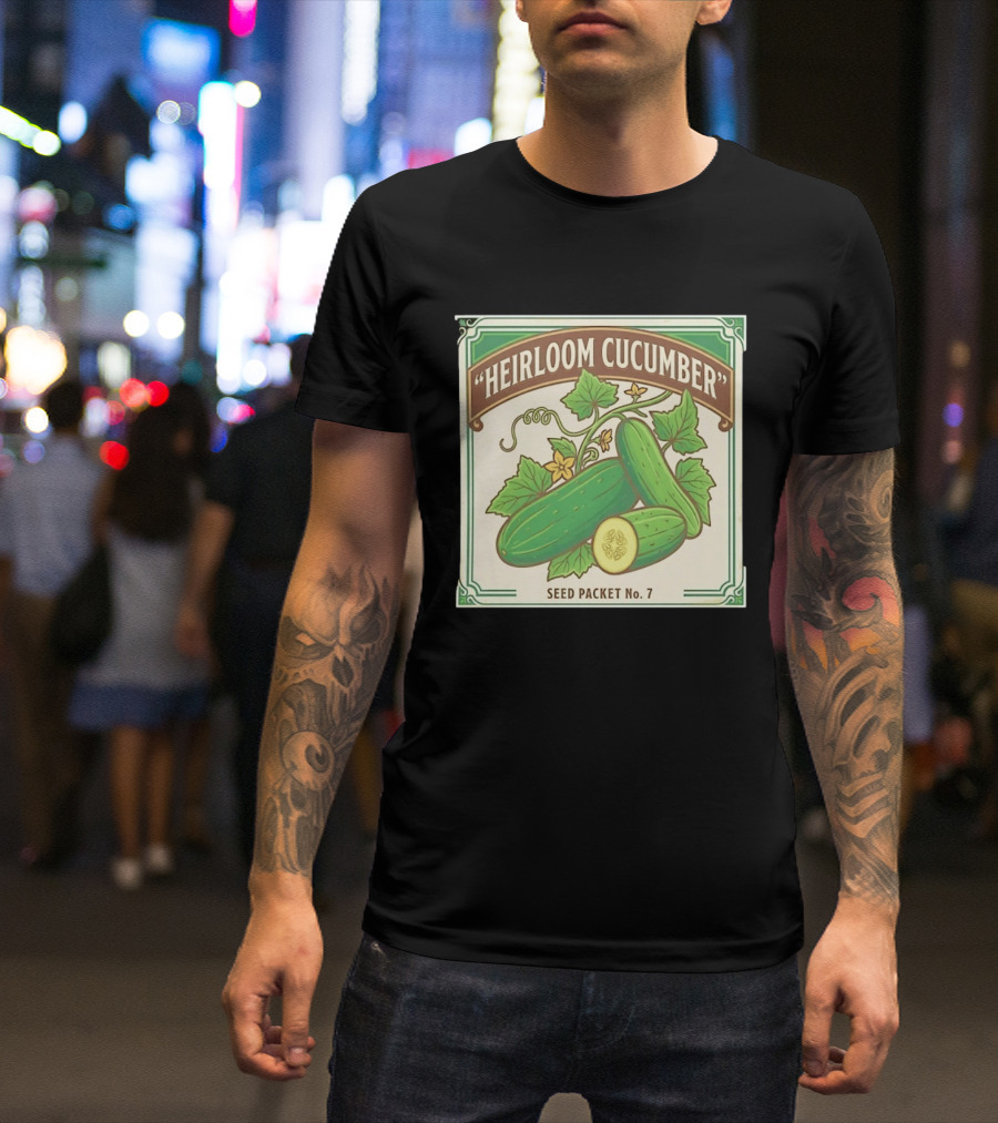 Heirloom Cucumber Seed Packet No 7 Vintage Gardening Iconic Green T-Shirt