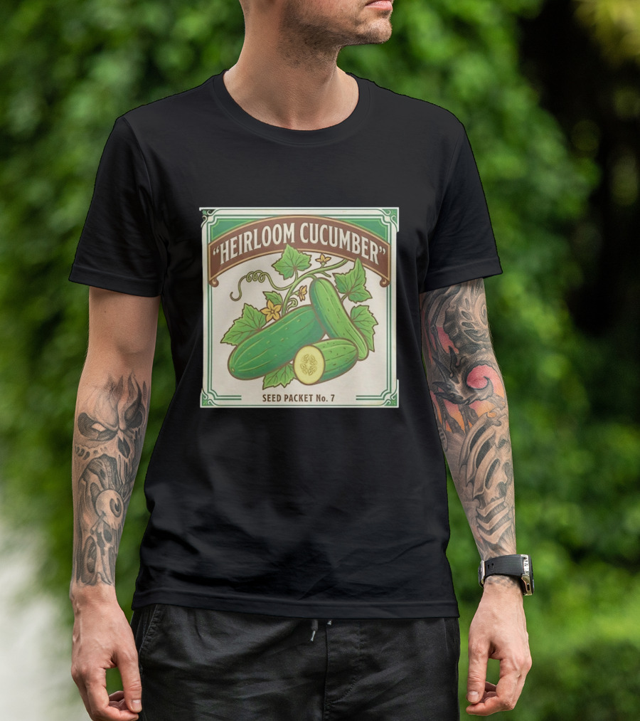 Heirloom Cucumber Seed Packet No 7 Vintage Gardening Iconic Green T-Shirt