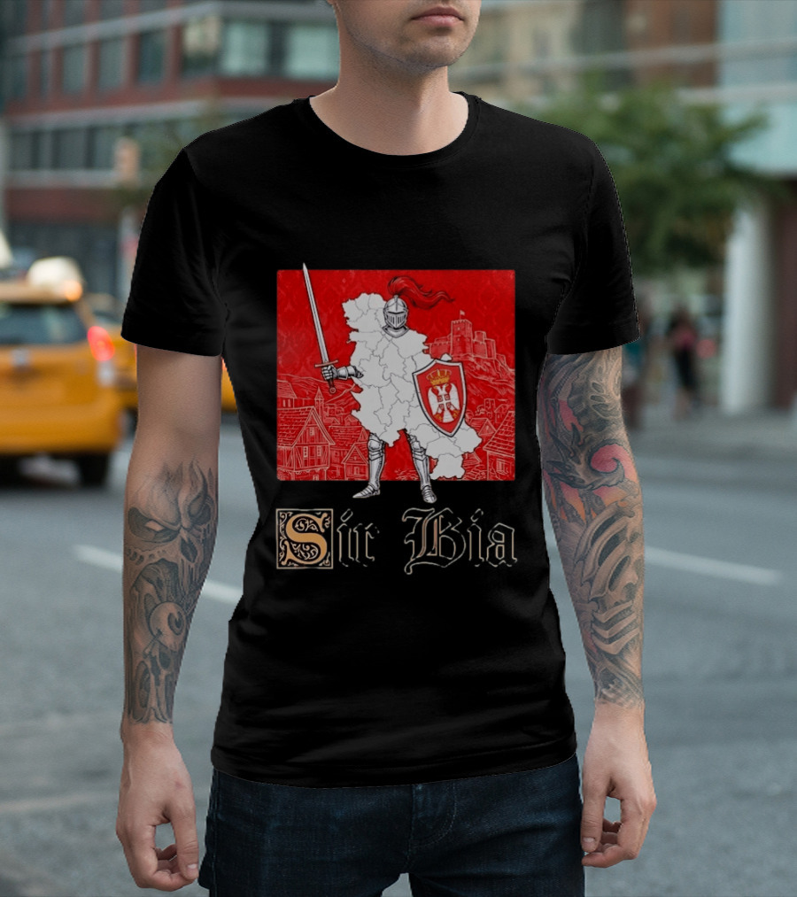 Sir Bia Knight Of Serbia Map Serbian Pride Shield Armor Heritage T-Shirt