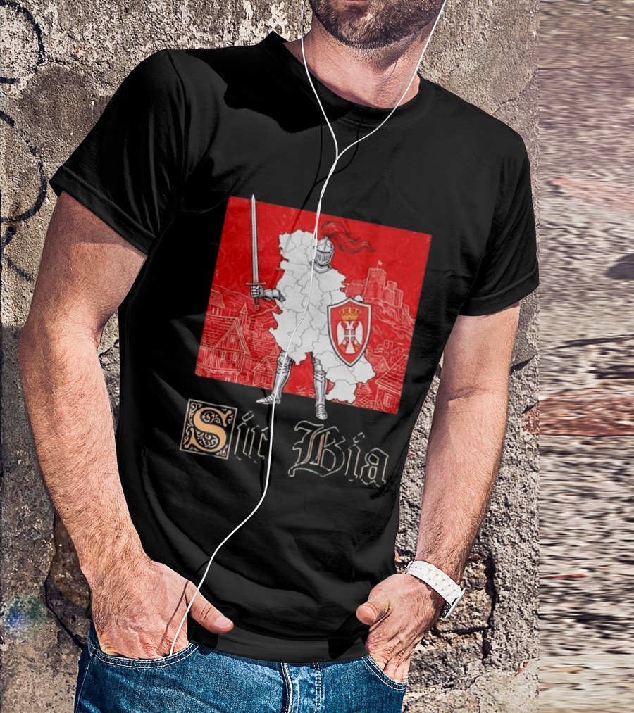 Sir Bia Knight Of Serbia Map Serbian Pride Shield Armor Heritage T-Shirt