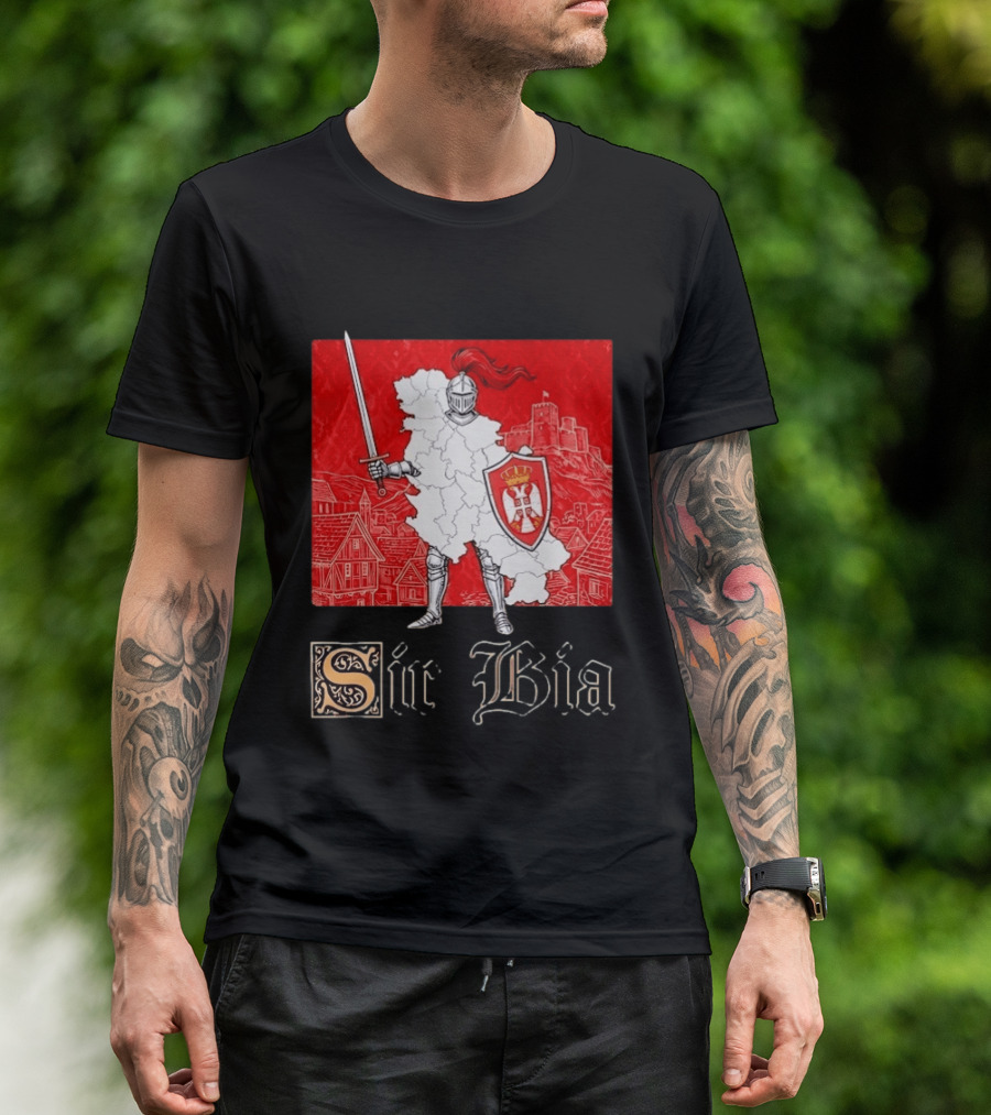 Sir Bia Knight Of Serbia Map Serbian Pride Shield Armor Heritage T-Shirt
