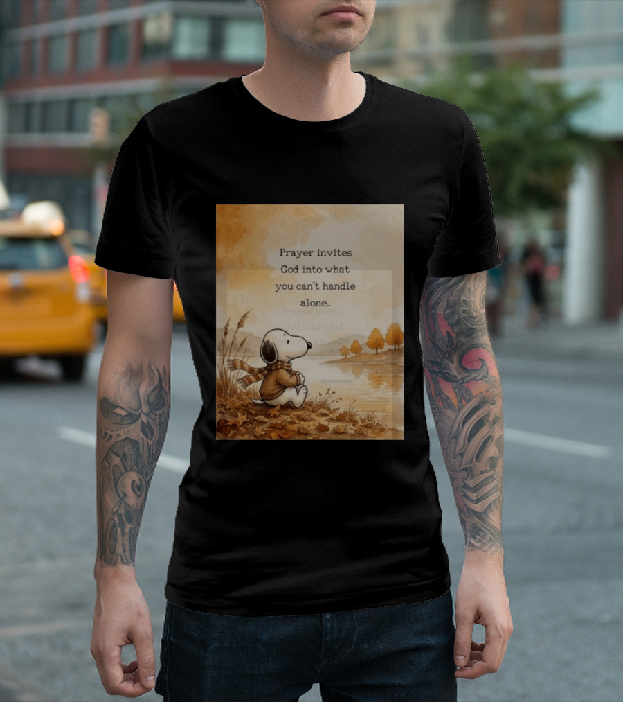 Snoopy Prayer Invites God Into What You Can't Handle Alone Autumn Scene T-Shirt