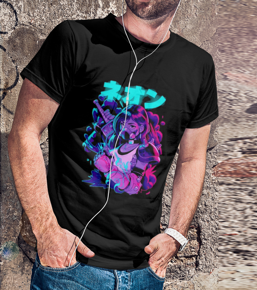 Neon Cyberpunk Anime Warrior Girl Futuristic Vaporwave Aesthetic T-Shirt