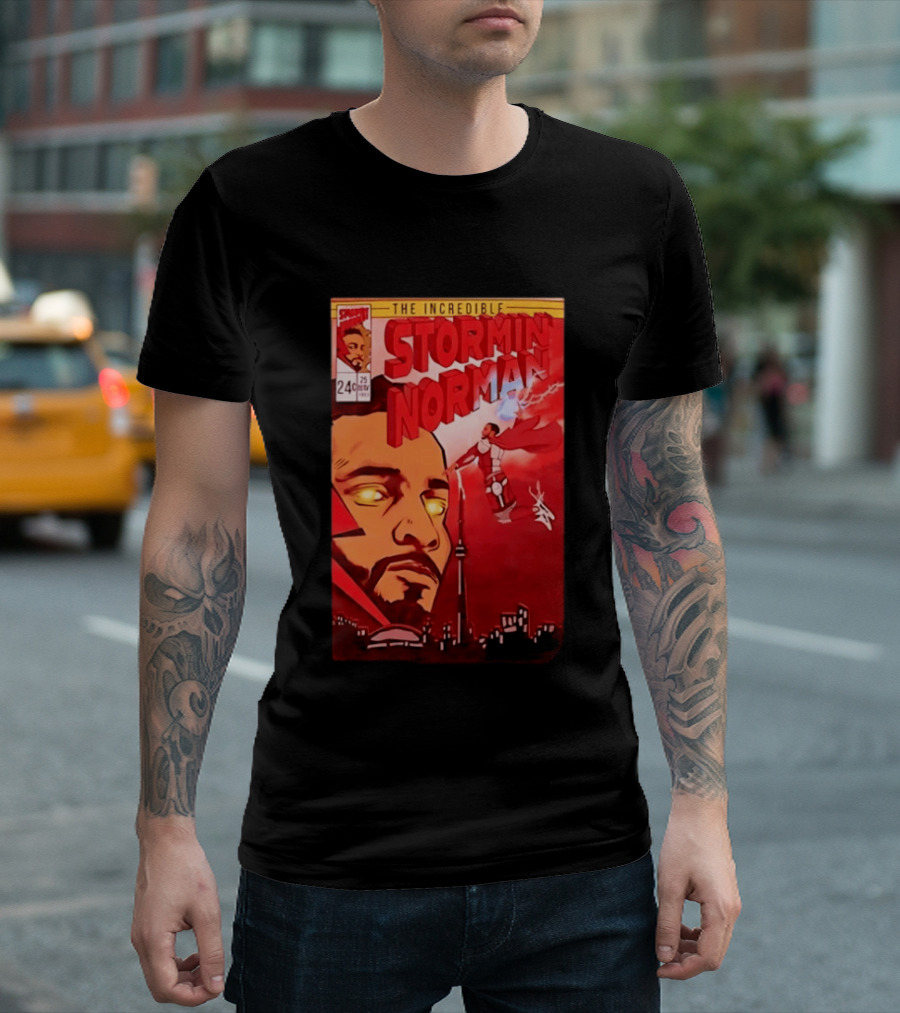 The Incredible Stormin Norman Comic Book Flying Superhero Cityscape 25 Cent Issue 24 T-Shirt