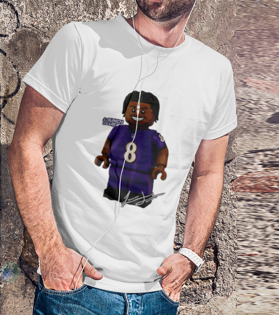 Baltimore Ravens Lamar Jackson Lego Minifigure Purple Jersey Number 8 T-Shirt