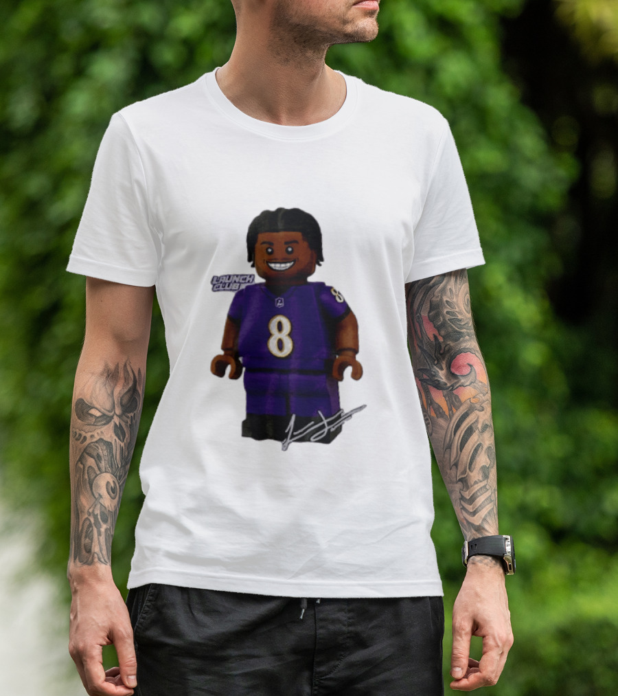 Baltimore Ravens Lamar Jackson Lego Minifigure Purple Jersey Number 8 T-Shirt