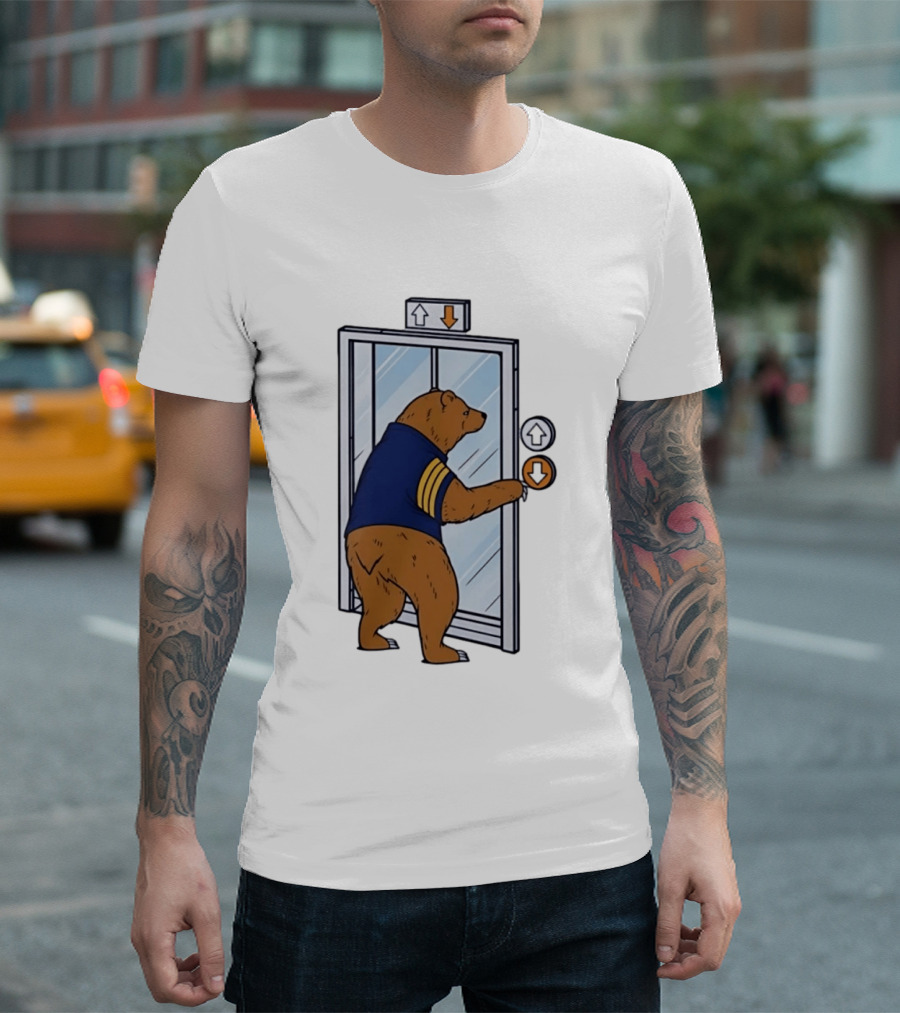 Bear In Blue Jacket Pressing Elevator Down Button T-Shirt