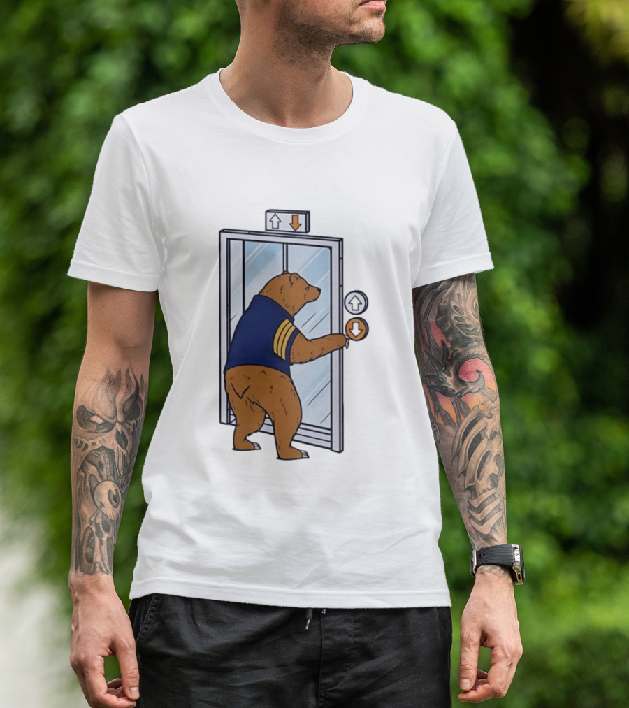 Bear In Blue Jacket Pressing Elevator Down Button T-Shirt