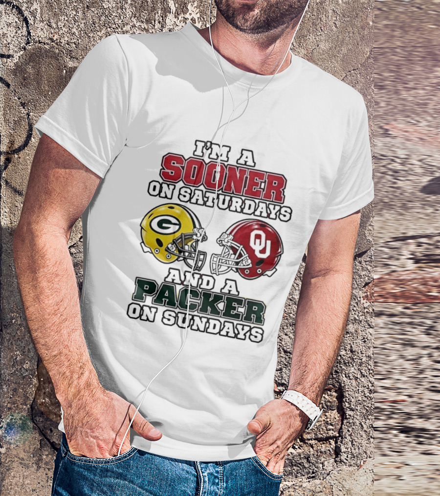 I'm A Sooner On Saturdays And A Packer On Sundays Football Fan Helmets T-Shirt