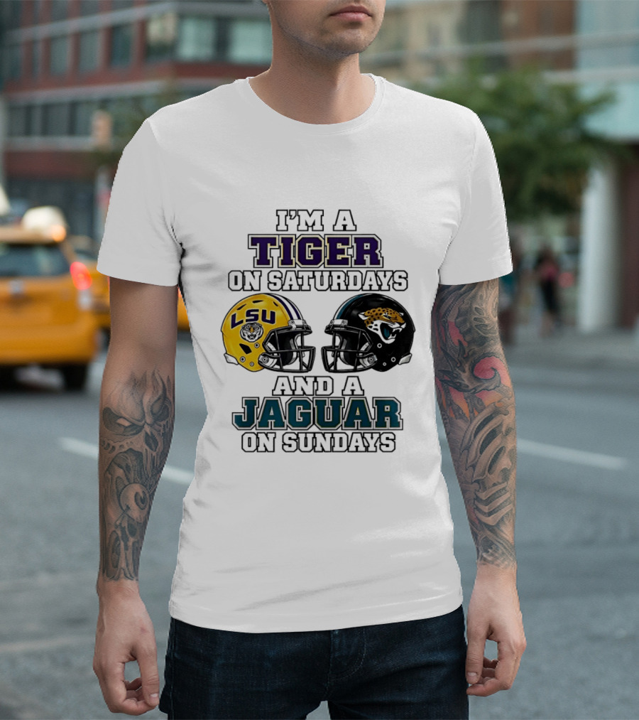 LSU Tigers Saturday Spirit Jacksonville Jaguars Sunday Fandom T-Shirt