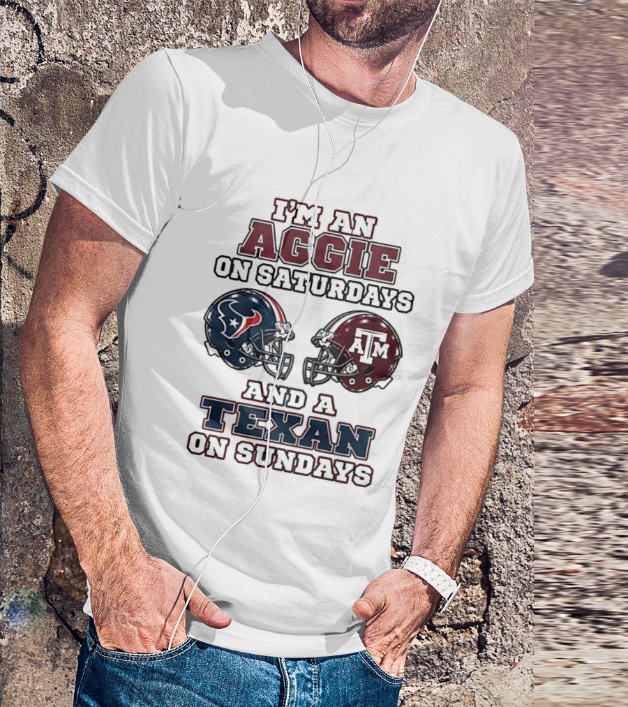 I'm An Aggie On Saturdays And A Texan On Sundays Football Helmets T-Shirt