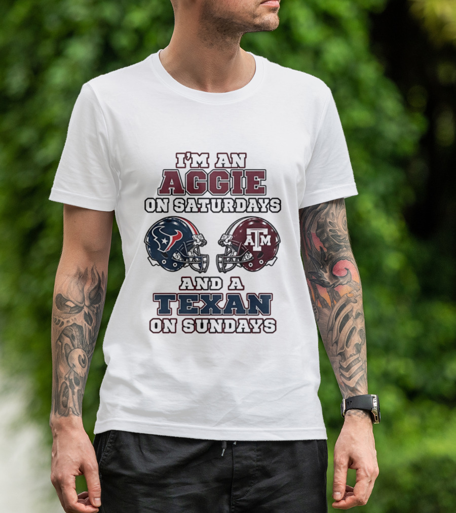 I'm An Aggie On Saturdays And A Texan On Sundays Football Helmets T-Shirt