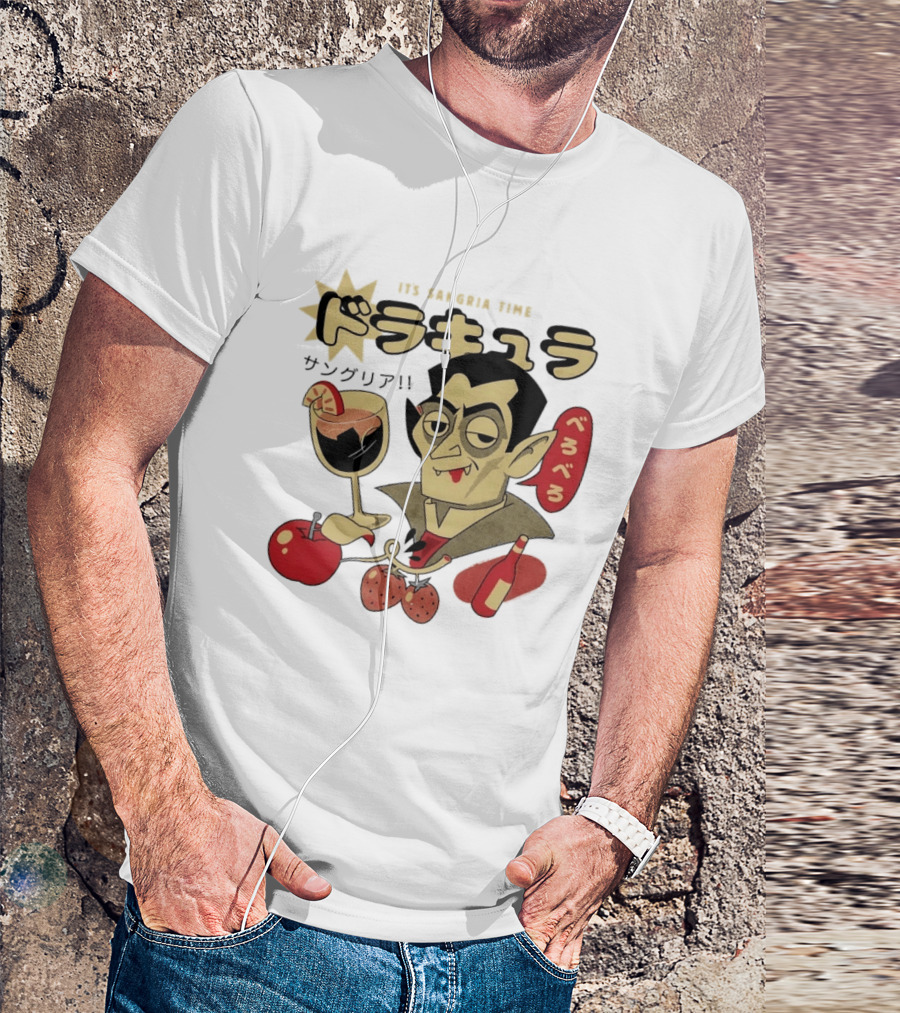 Dracula It's Sangria Time Japanese Vampire Bero Bero Retro Drink T-Shirt