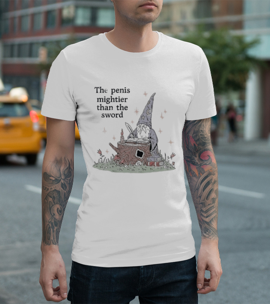 The Penis Mightier Than The Sword Wizard Hat Fantasy Scene T-Shirt