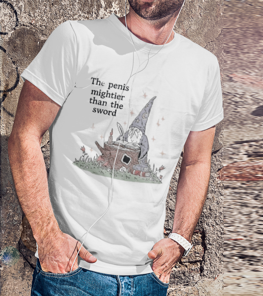 The Penis Mightier Than The Sword Wizard Hat Fantasy Scene T-Shirt