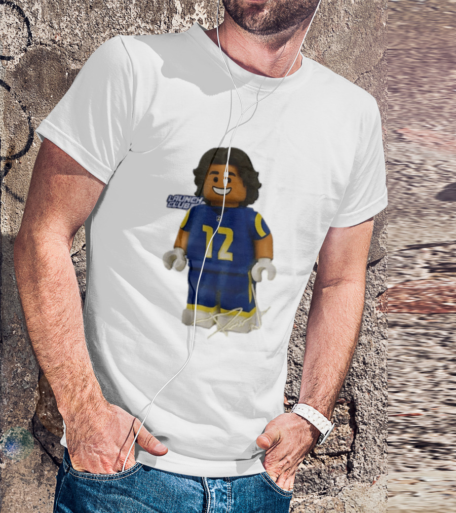 Los Angeles Rams Wide Receiver Puka Nacua Launch Club Number 12 Lego T-Shirt