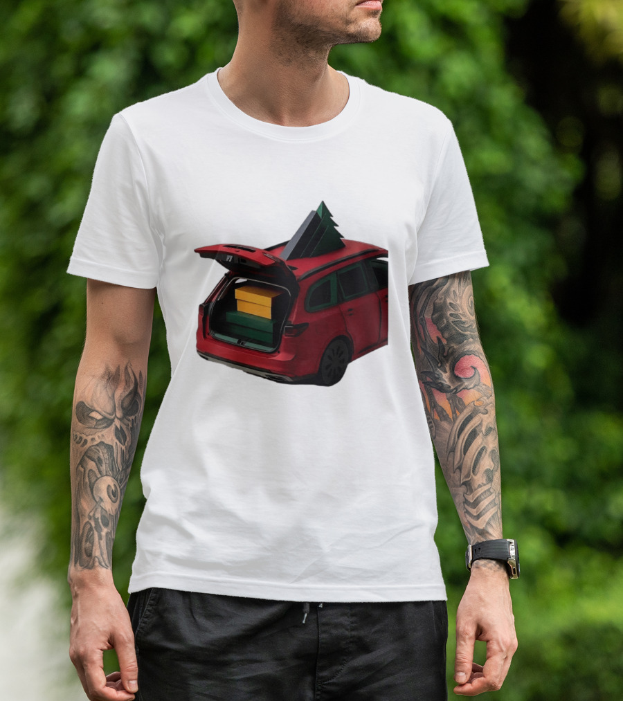 Most Likely To Pack The Car Festive Holiday Travel Scene With Christmas Tree And Gifts T-Shirt