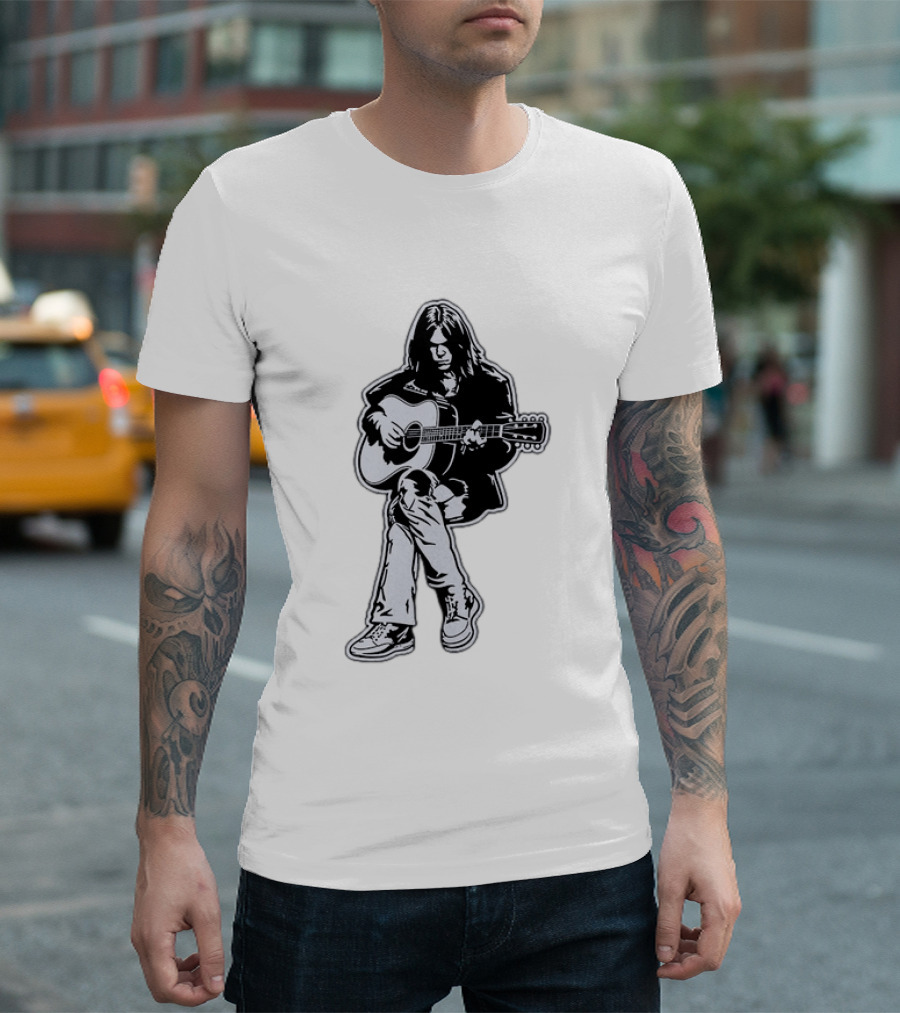 Neil Young Acoustic Folk Rock Guitar Performance T-Shirt