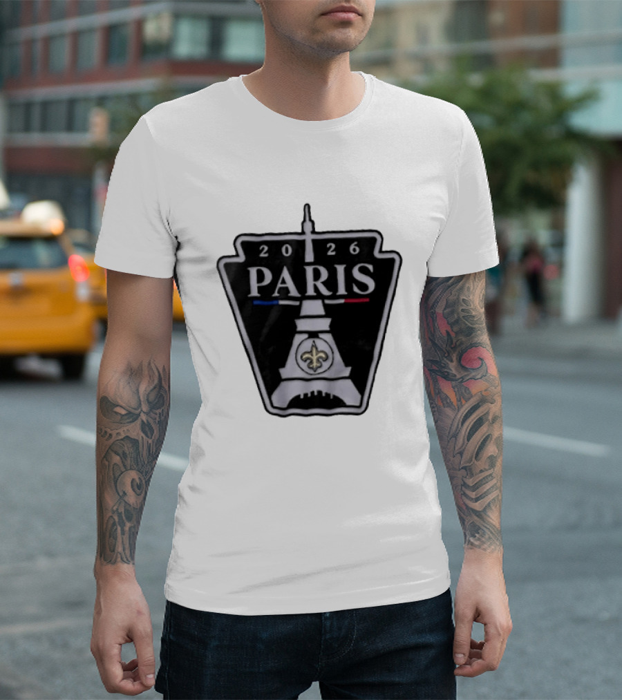 New Orleans Saints 2026 Paris Eiffel Tower Fleur De Lis NFL Event T-Shirt