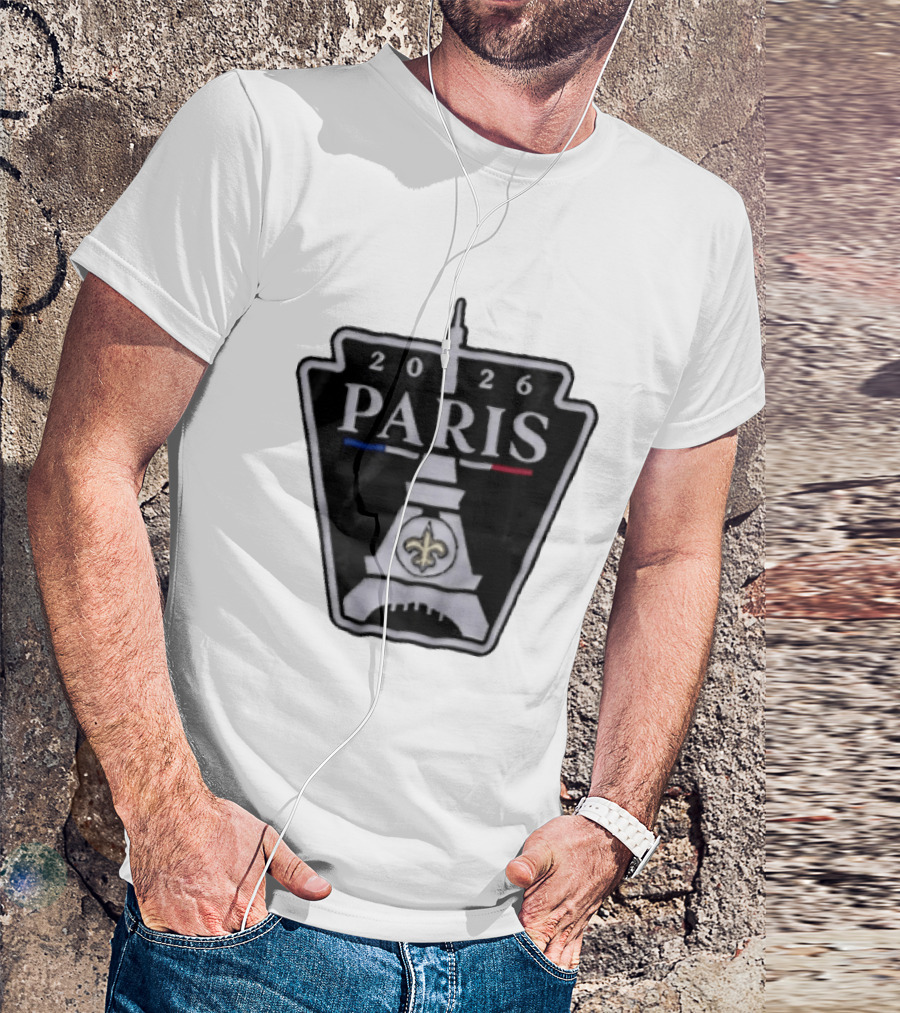 New Orleans Saints 2026 Paris Eiffel Tower Fleur De Lis NFL Event T-Shirt