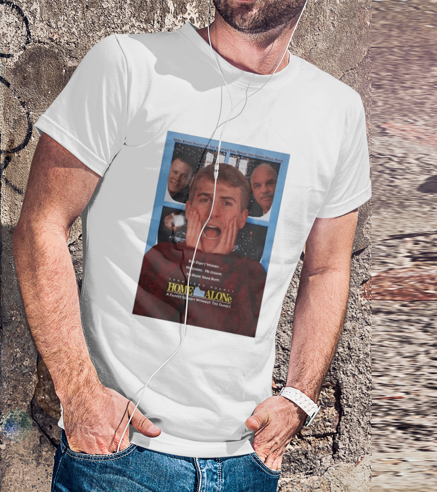 Home Alone But Don't Worry He Cooks He Cleans He Kicks Some Butt John Hughes Movie Kevin McCallister T-Shirt