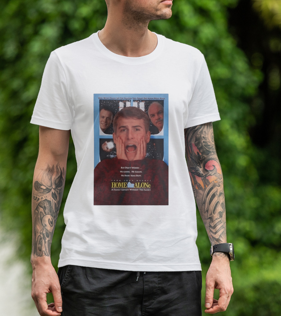 Home Alone But Don't Worry He Cooks He Cleans He Kicks Some Butt John Hughes Movie Kevin McCallister T-Shirt