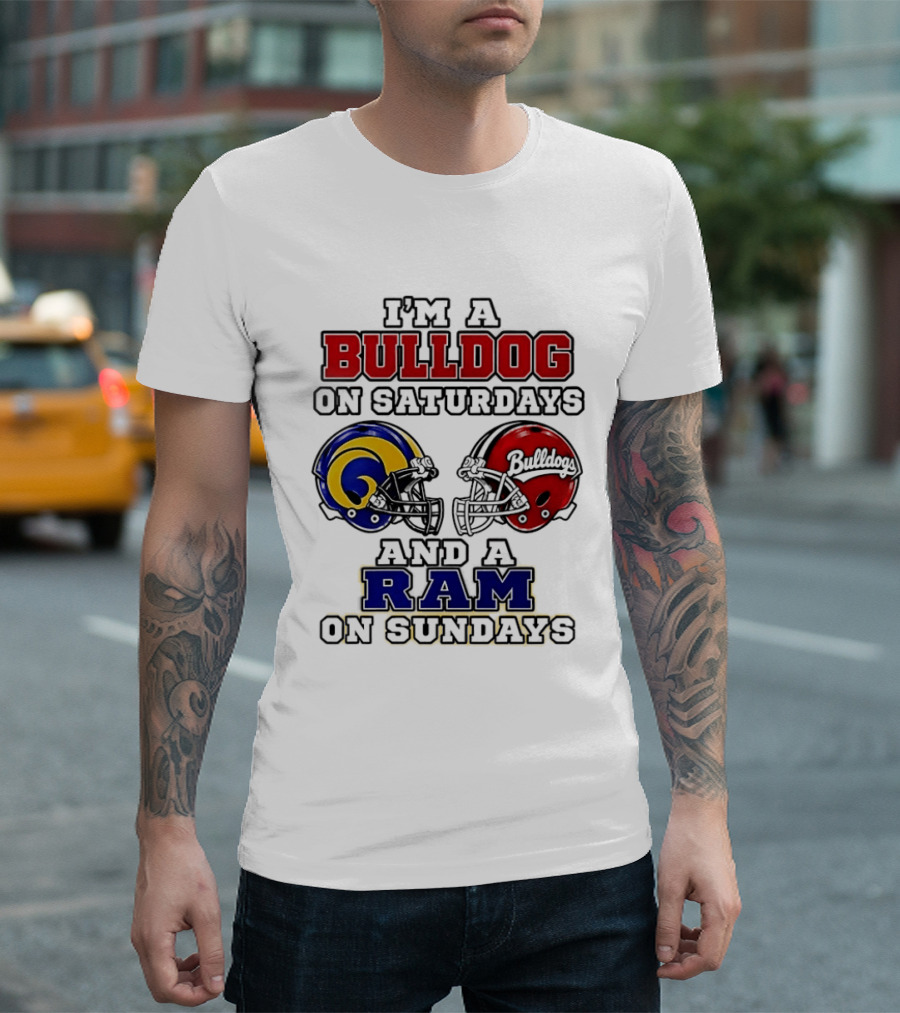 I'm A Bulldog On Saturdays And A Ram On Sundays Football Helmets T-Shirt