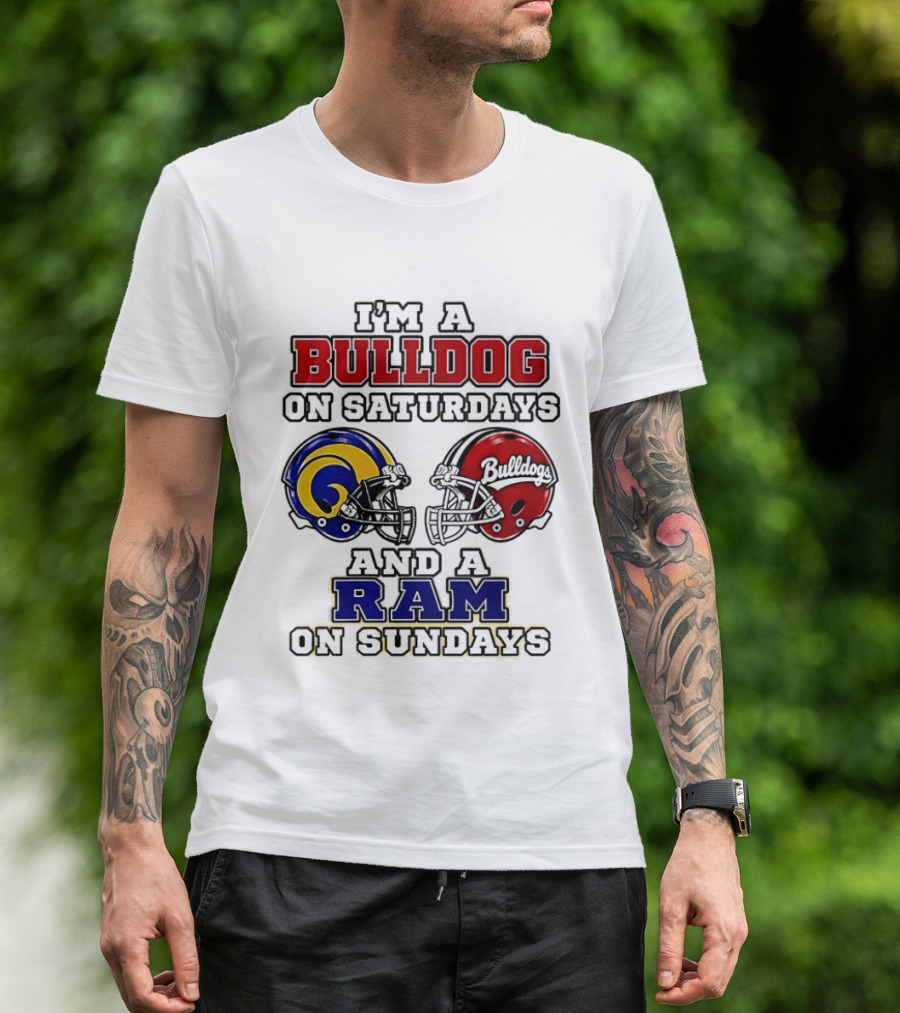 I'm A Bulldog On Saturdays And A Ram On Sundays Football Helmets T-Shirt