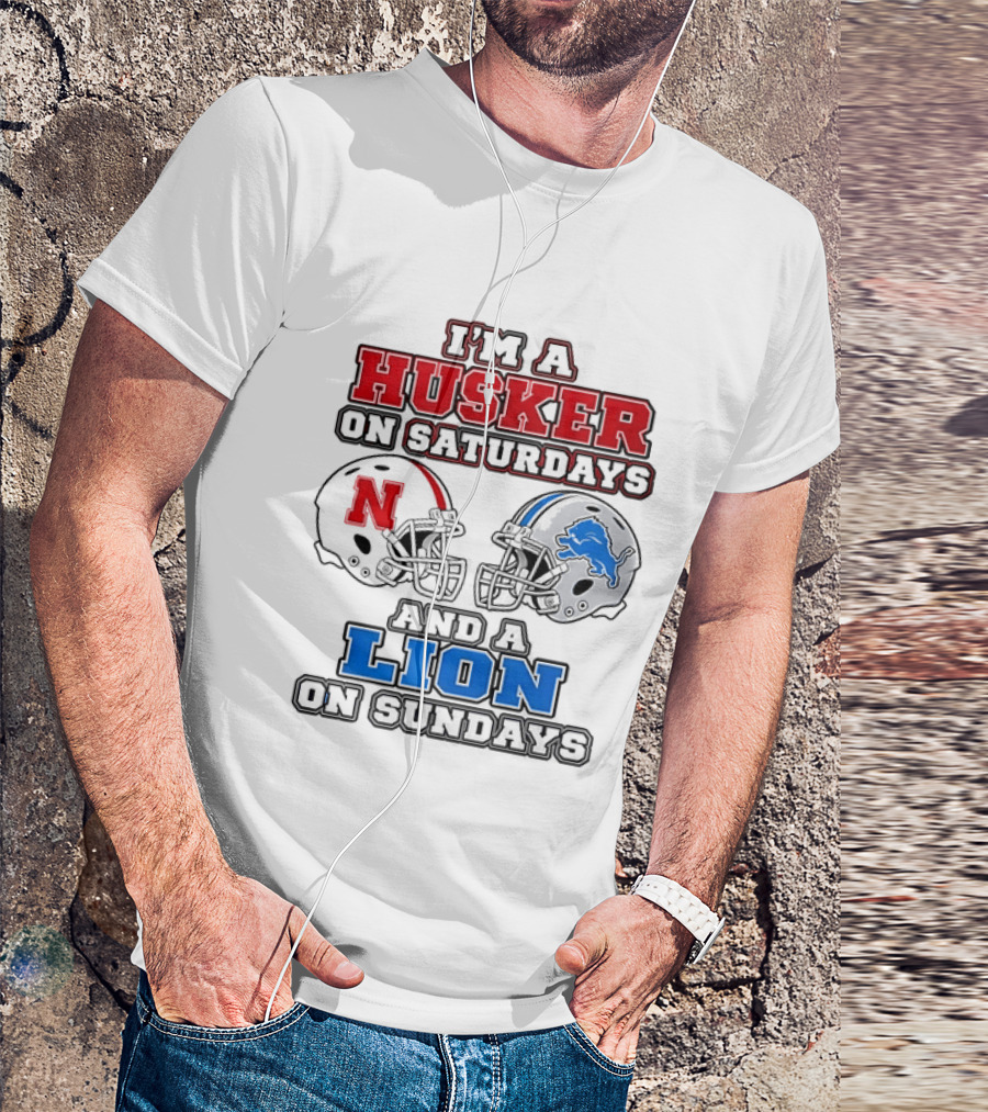 Husker On Saturdays And Lion On Sundays Football Helmets T-Shirt
