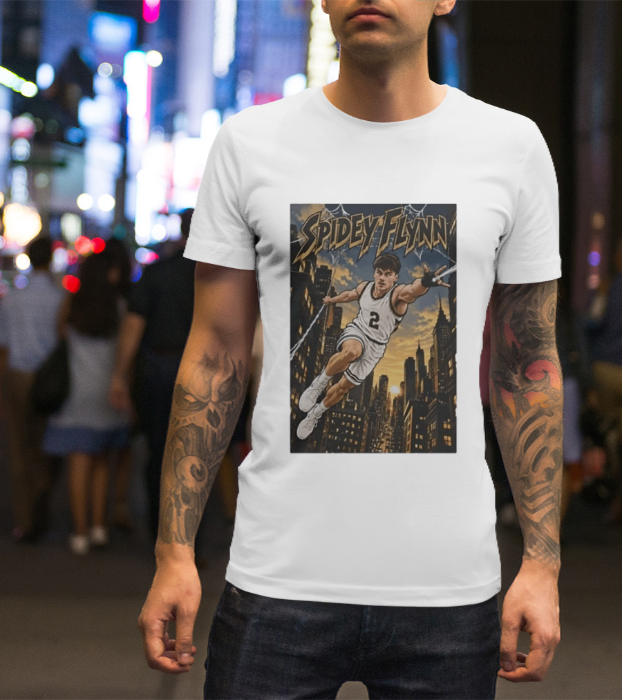 Spidey Flynn Basketball Superhero City Skyline Action T-Shirt