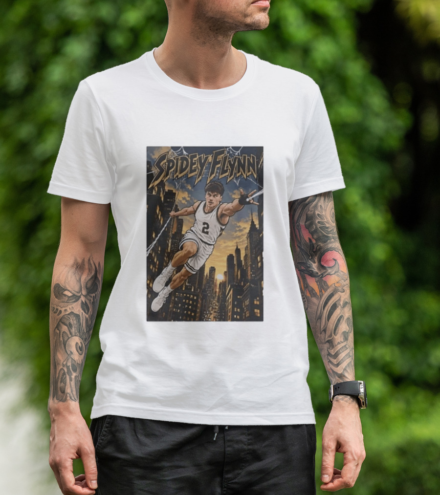 Spidey Flynn Basketball Superhero City Skyline Action T-Shirt