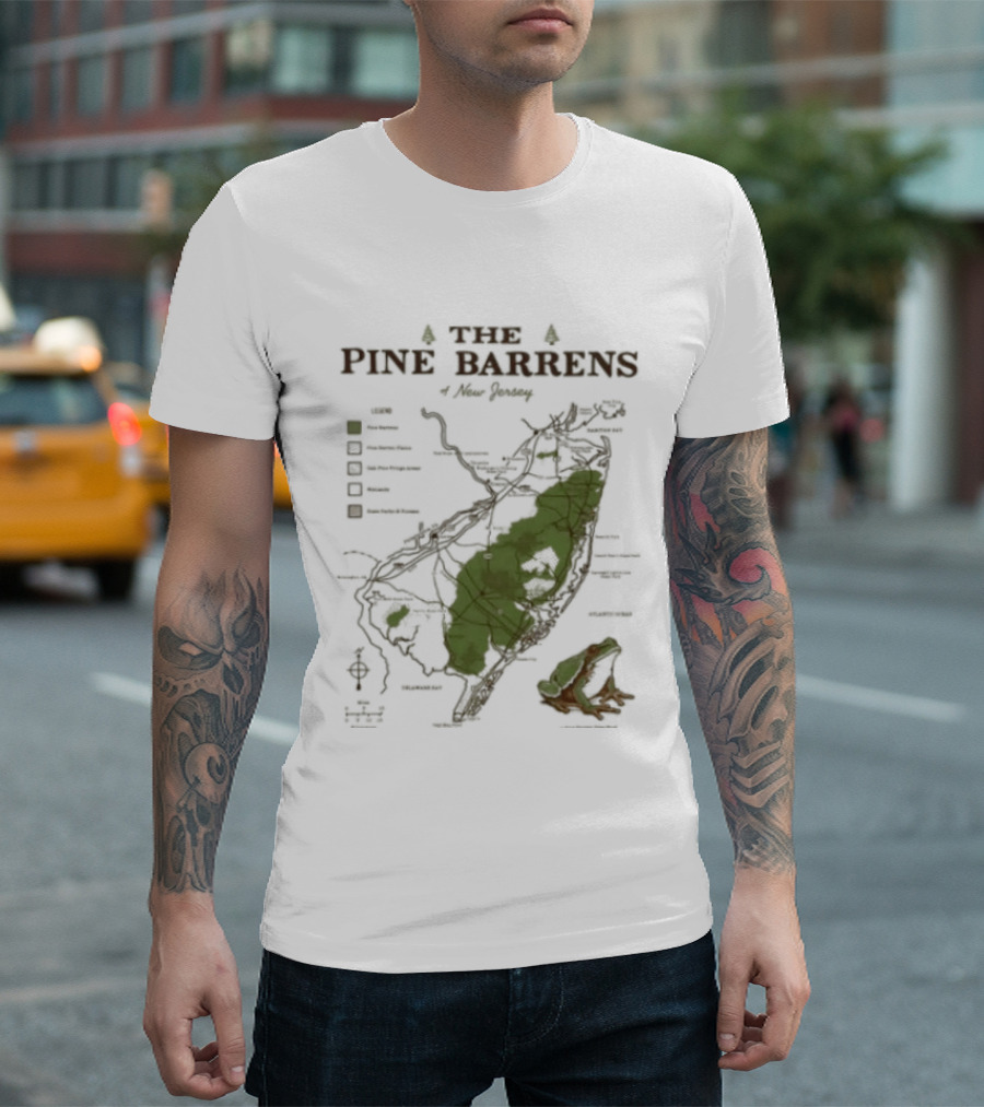 The Pine Barrens Of New Jersey Map Adventure Landmarks Forest Areas T-Shirt