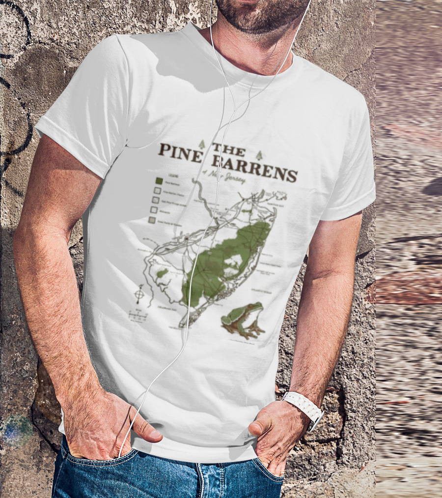 The Pine Barrens Of New Jersey Map Adventure Landmarks Forest Areas T-Shirt