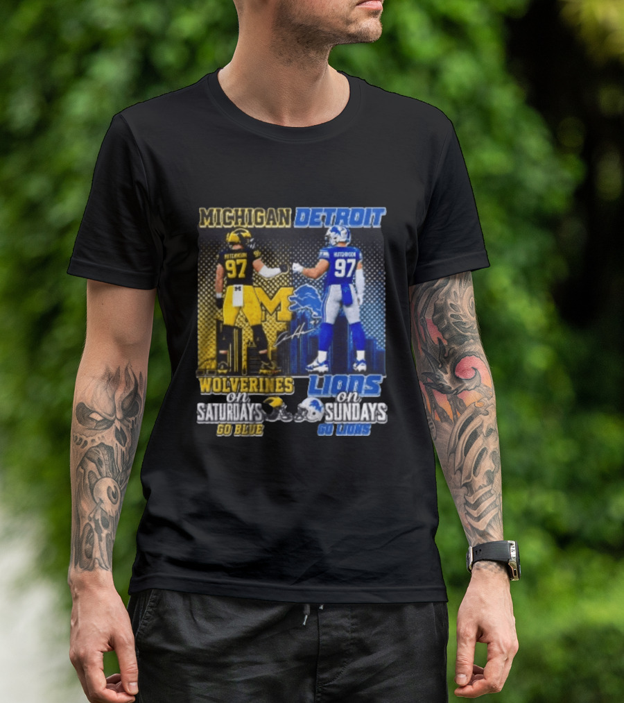 Michigan Wolverines Aidan Hutchinson On Saturdays And Detroit Lions On Sundays Go Blue Go Lions T-Shirt