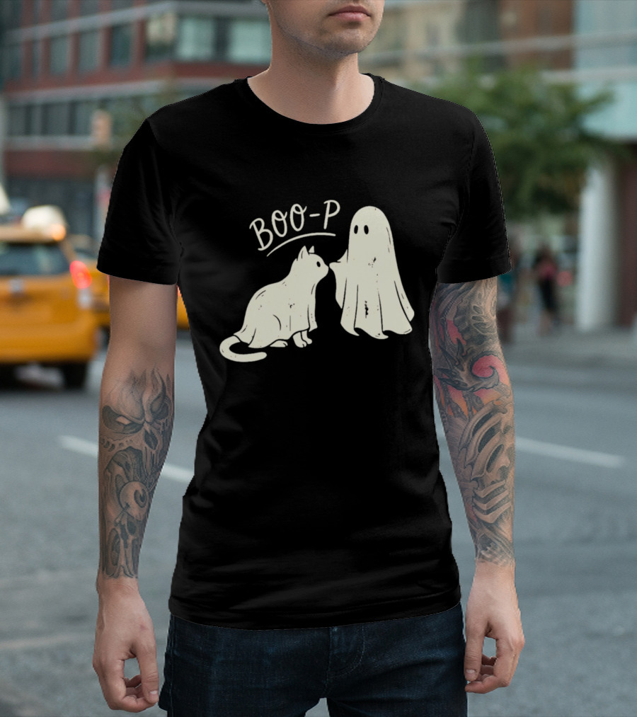 Boo P Humor Halloween Cat Ghost Playful Spirit And Feline Paw Interaction T-Shirt