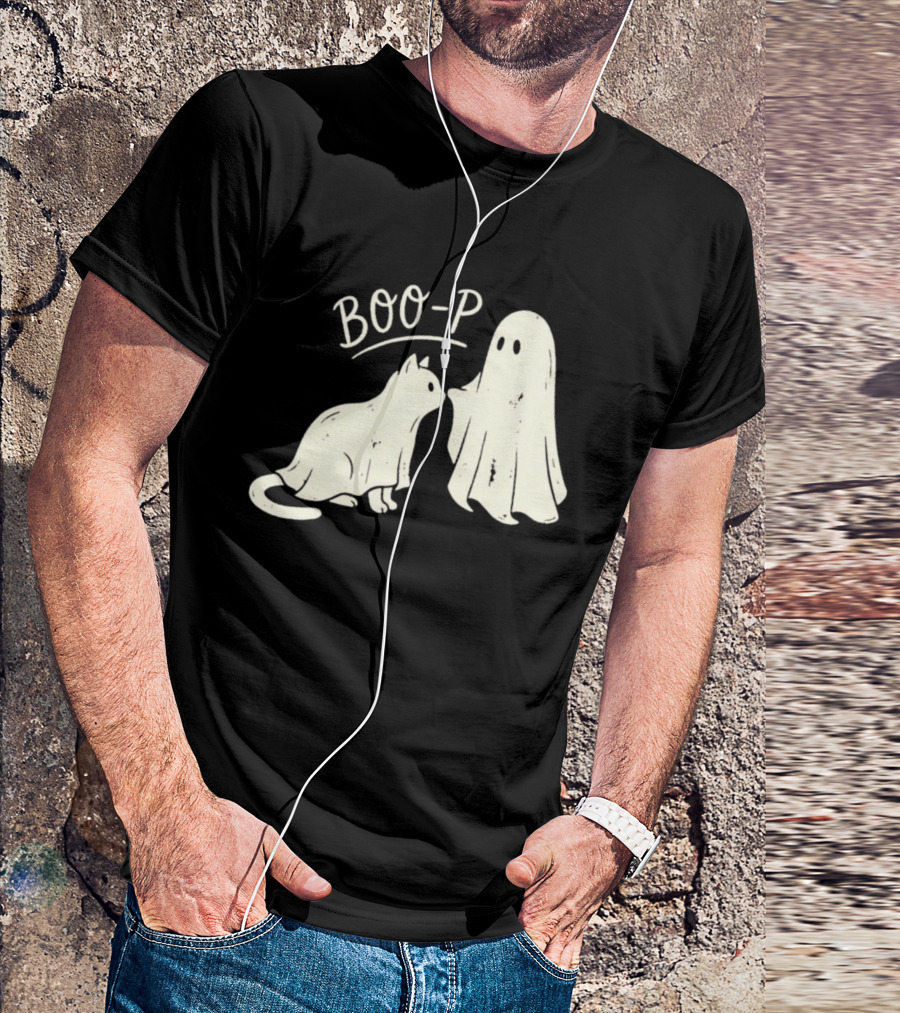 Boo P Humor Halloween Cat Ghost Playful Spirit And Feline Paw Interaction T-Shirt