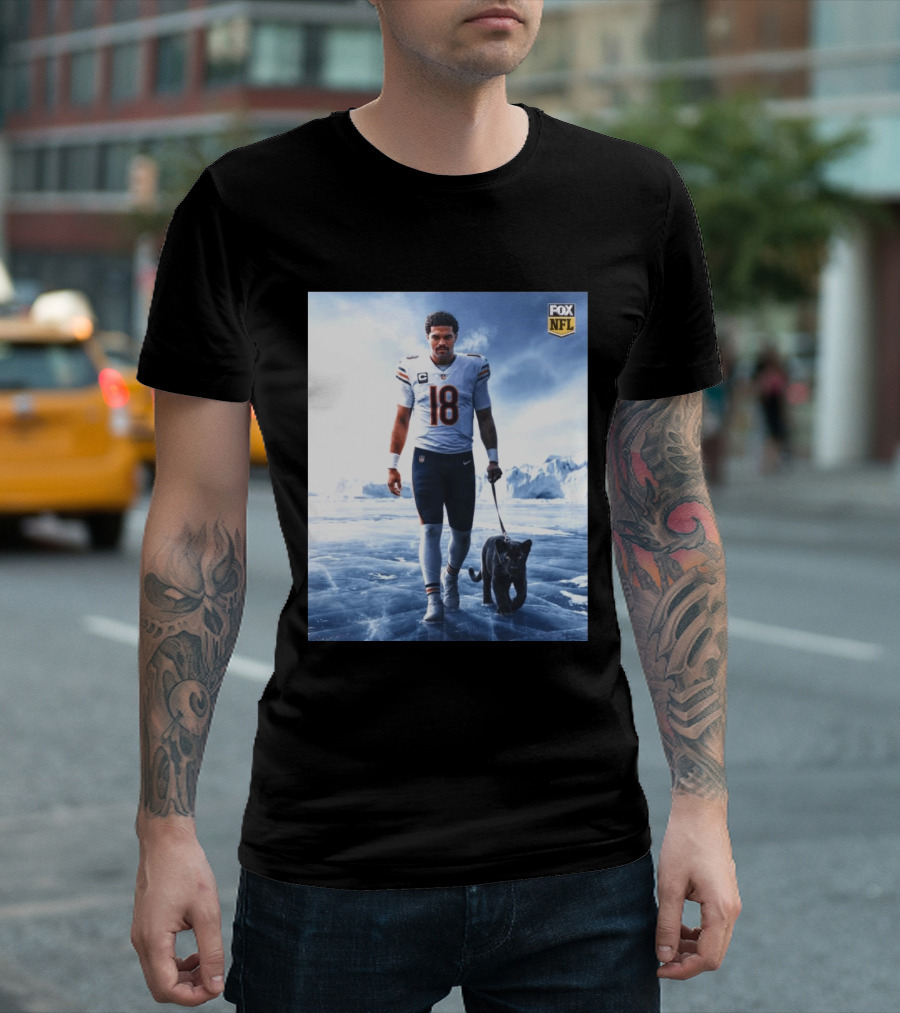 Chicago Bears QB #18 Arctic Panther Fox NFL Icy Football Player Black Panther T-Shirt