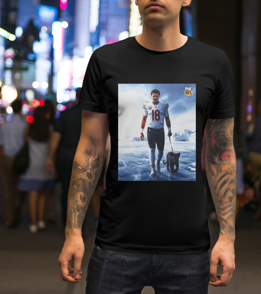 Chicago Bears QB #18 Arctic Panther Fox NFL Icy Football Player Black Panther T-Shirt
