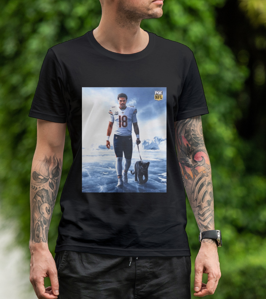 Chicago Bears QB #18 Arctic Panther Fox NFL Icy Football Player Black Panther T-Shirt