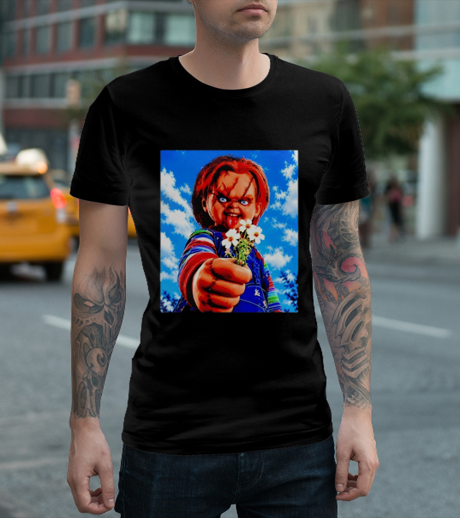Chucky Child's Play Horror Movie Flowers Gesture T-Shirt