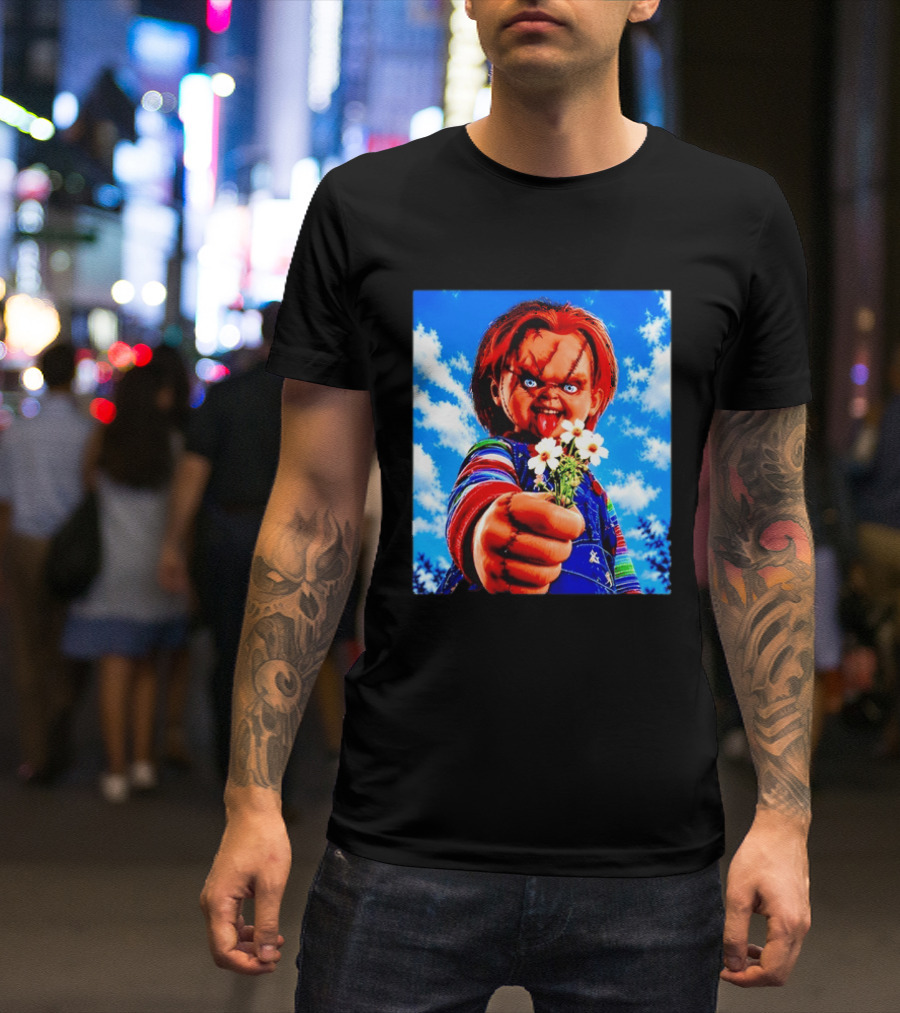 Chucky Child's Play Horror Movie Flowers Gesture T-Shirt