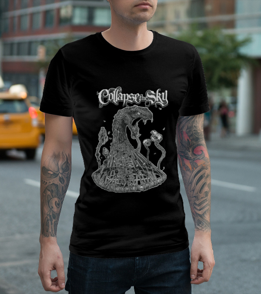 Collapse The Sky Monstrous Serpent Cage Skulls Line T-Shirt