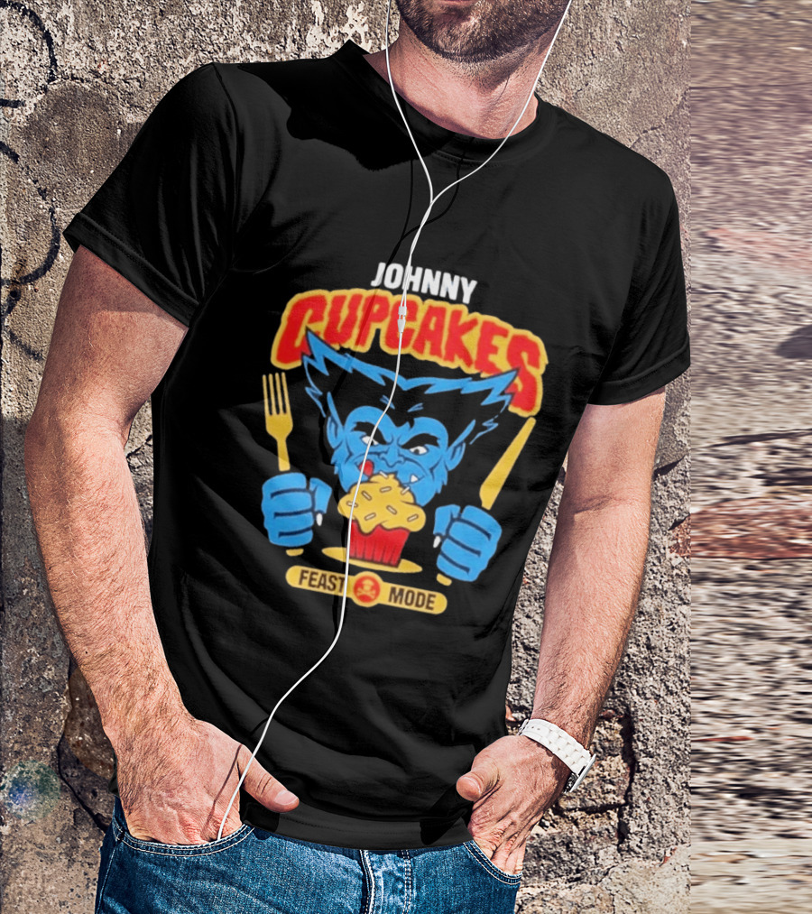 Johnny Cupcakes Feast Mode Blue Wolverine Eating Cupcake T-Shirt