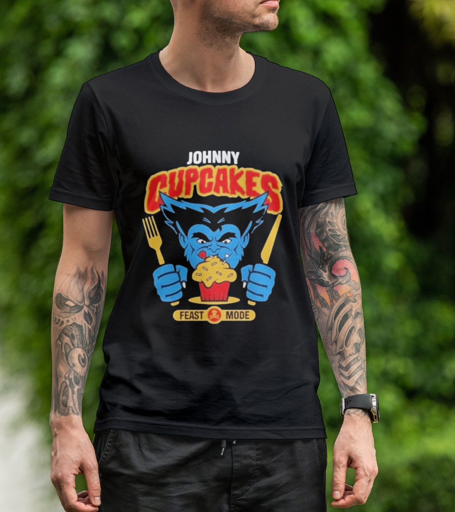 Johnny Cupcakes Feast Mode Blue Wolverine Eating Cupcake T-Shirt