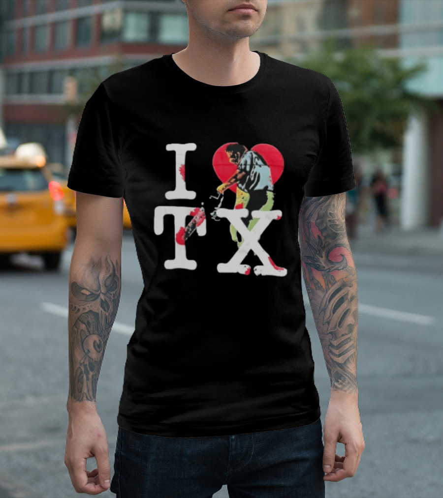 I Love Tx Leatherface Chainsaw Heart Blood Splatter T-Shirt