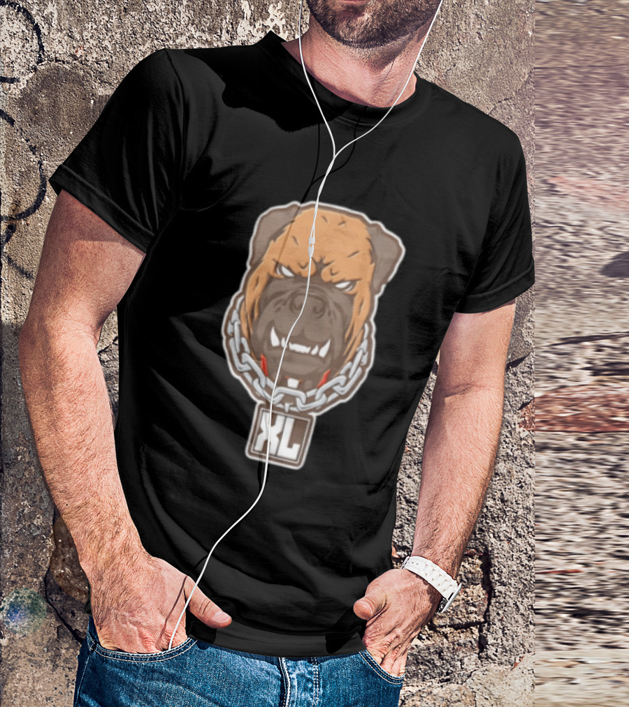 XL Angry Growling Dog Head Chain Collar Tag Cartoon Caricature T-Shirt