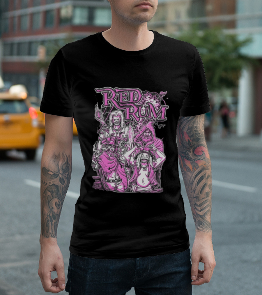 Red Rum Pink Pirate Crew Captain Hooded Wizard Comic Line T-Shirt