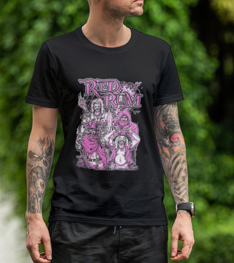 Red Rum Pink Pirate Crew Captain Hooded Wizard Comic Line T-Shirt