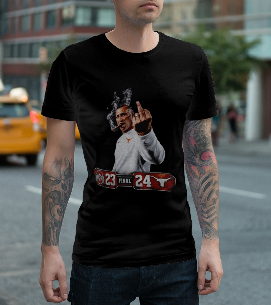 Texas Longhorns Coach Smoking Middle Finger Victory Over Ohio State 24 23 T-Shirt