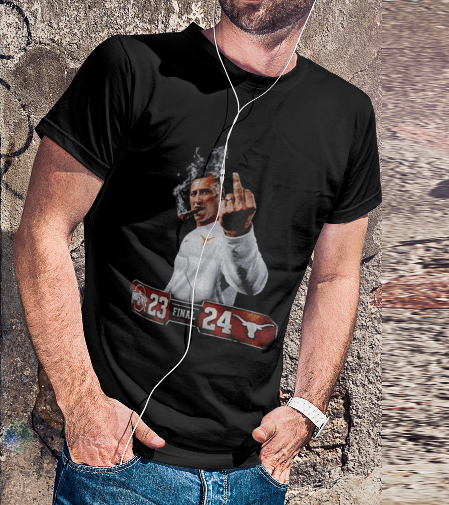 Texas Longhorns Coach Smoking Middle Finger Victory Over Ohio State 24 23 T-Shirt